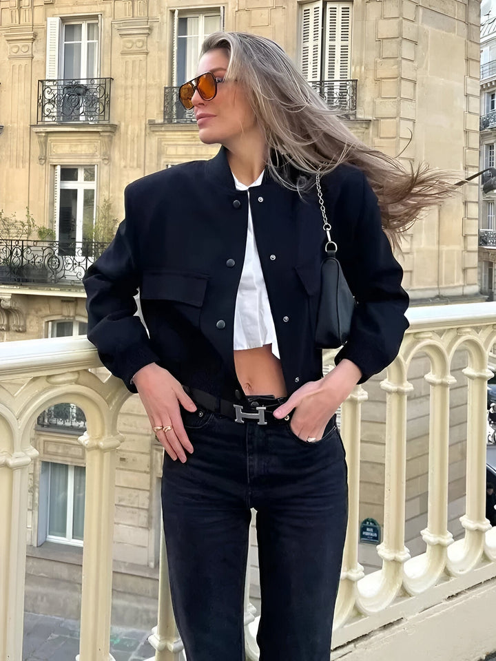 Damen Langarmjacke mit Druckknopfverschluss und Fronttaschen