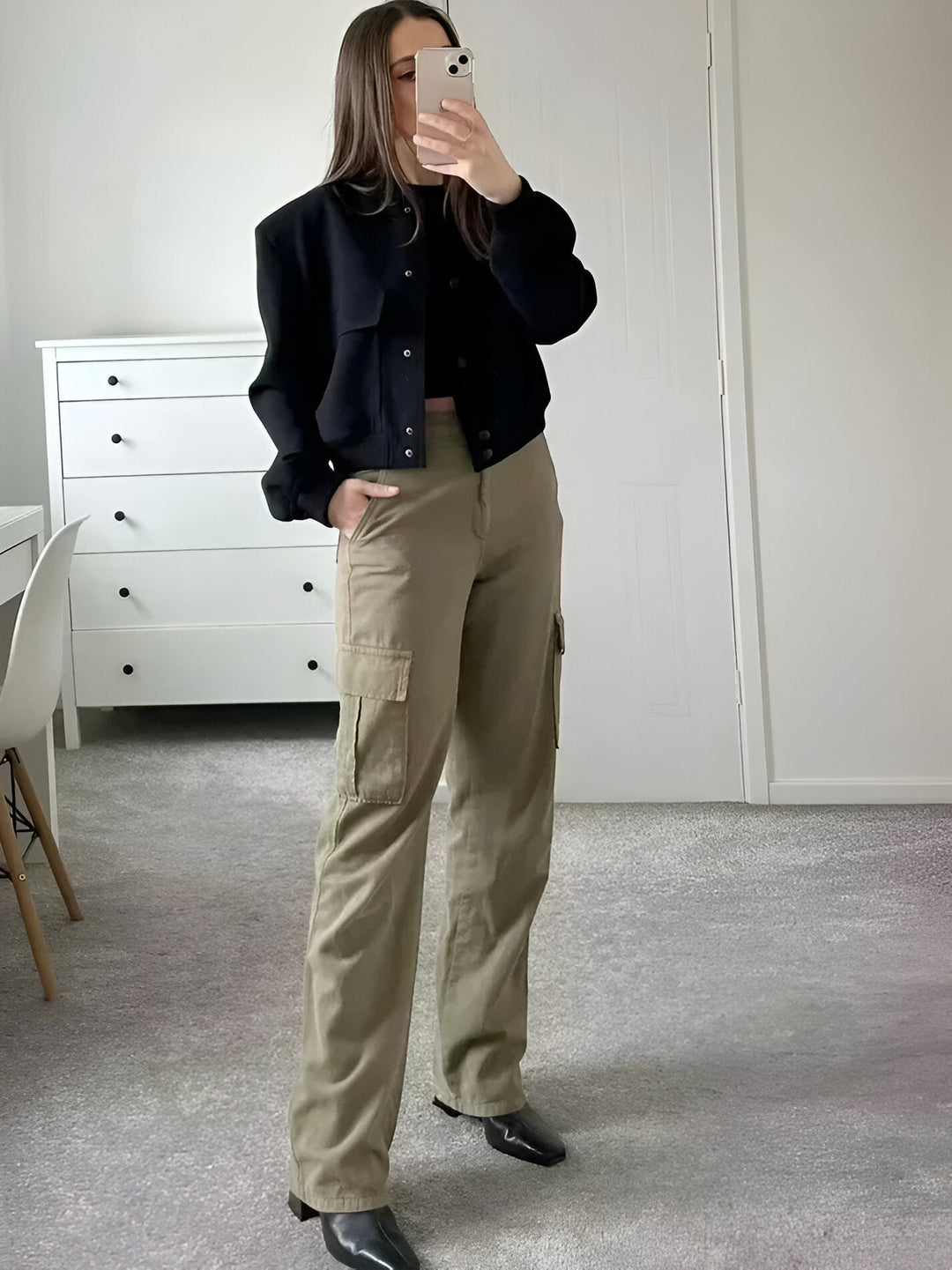 Damen Langarmjacke mit Druckknopfverschluss und Fronttaschen