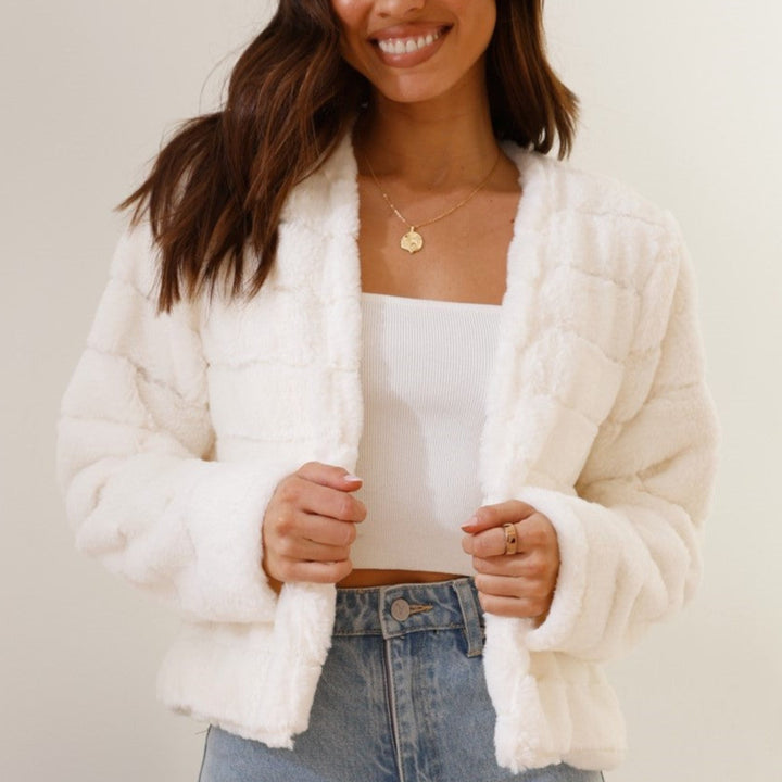 Damen Langarmjacke mit offener Front und horizontaler Absteppung