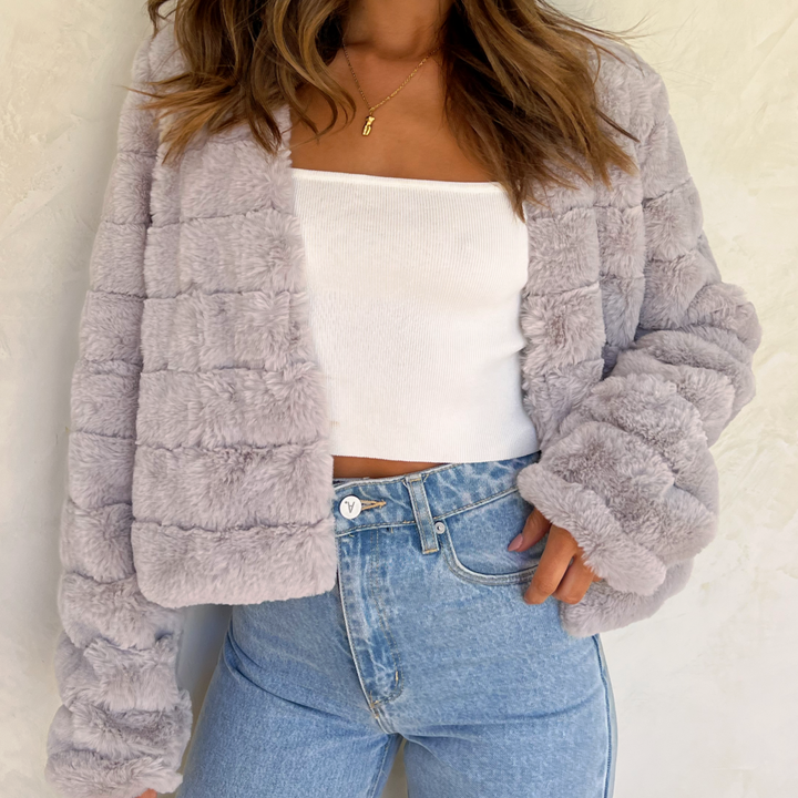 Damen Langarmjacke mit offener Front und horizontaler Absteppung