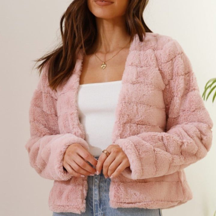 Damen Langarmjacke mit offener Front und horizontaler Absteppung