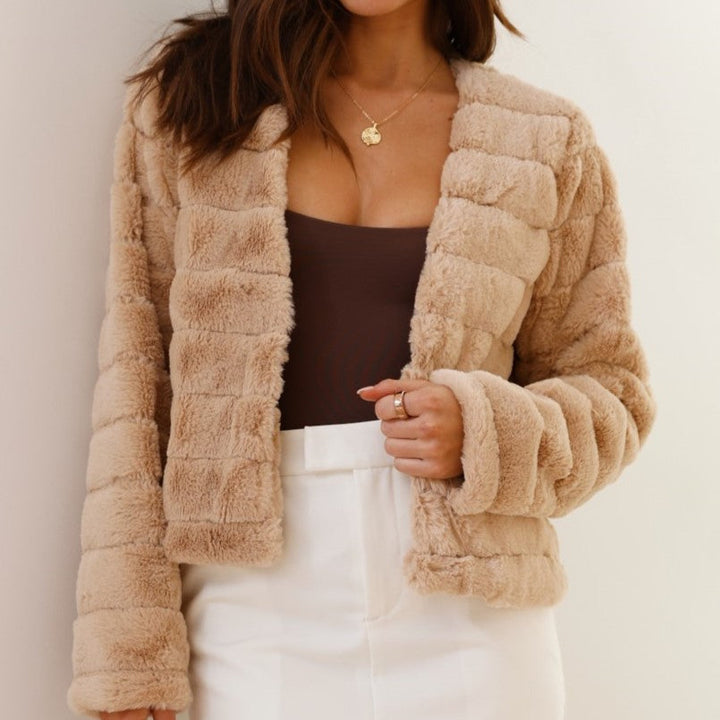 Damen Langarmjacke mit offener Front und horizontaler Absteppung