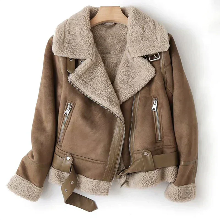 Damen Langarmjacke mit Reißverschlusstaschen und Gürtel