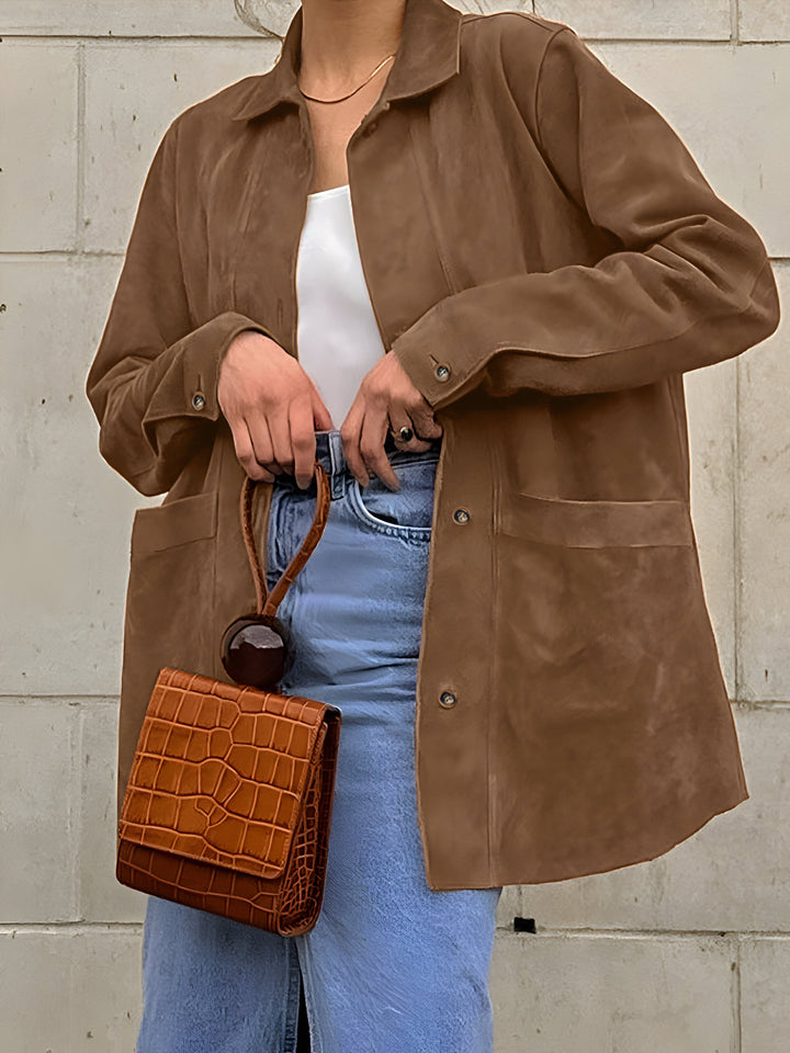 Damen Langarmjacke mit spitzem Kragen und unteren Fronttaschen