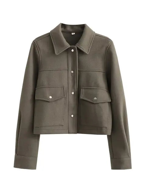 Damen Langarmjacke mit spitzem Kragen und Vorderen Pattentaschen