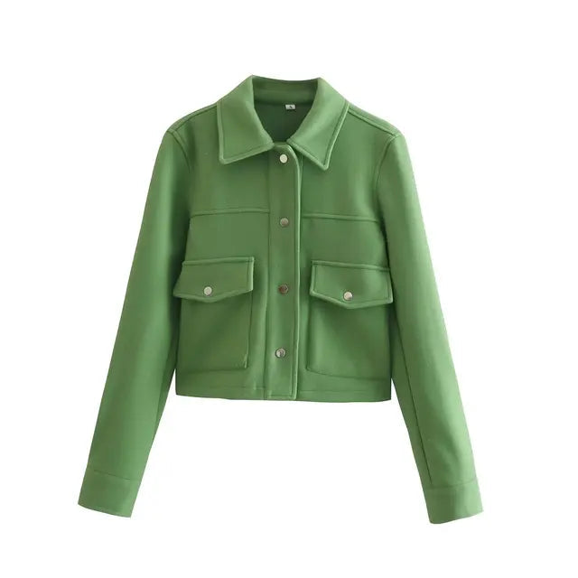 Damen Langarmjacke mit spitzem Kragen und Vorderen Pattentaschen
