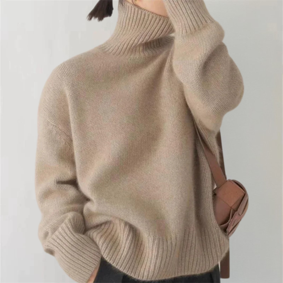 Damen Langarmpullover mit Rollkragen und breiten Rippbündchen