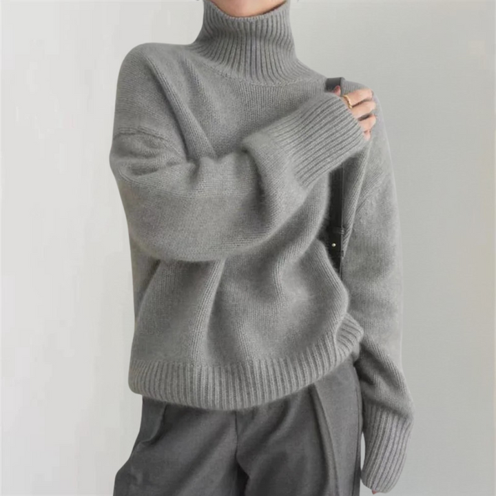 Damen Langarmpullover mit Rollkragen und breiten Rippbündchen