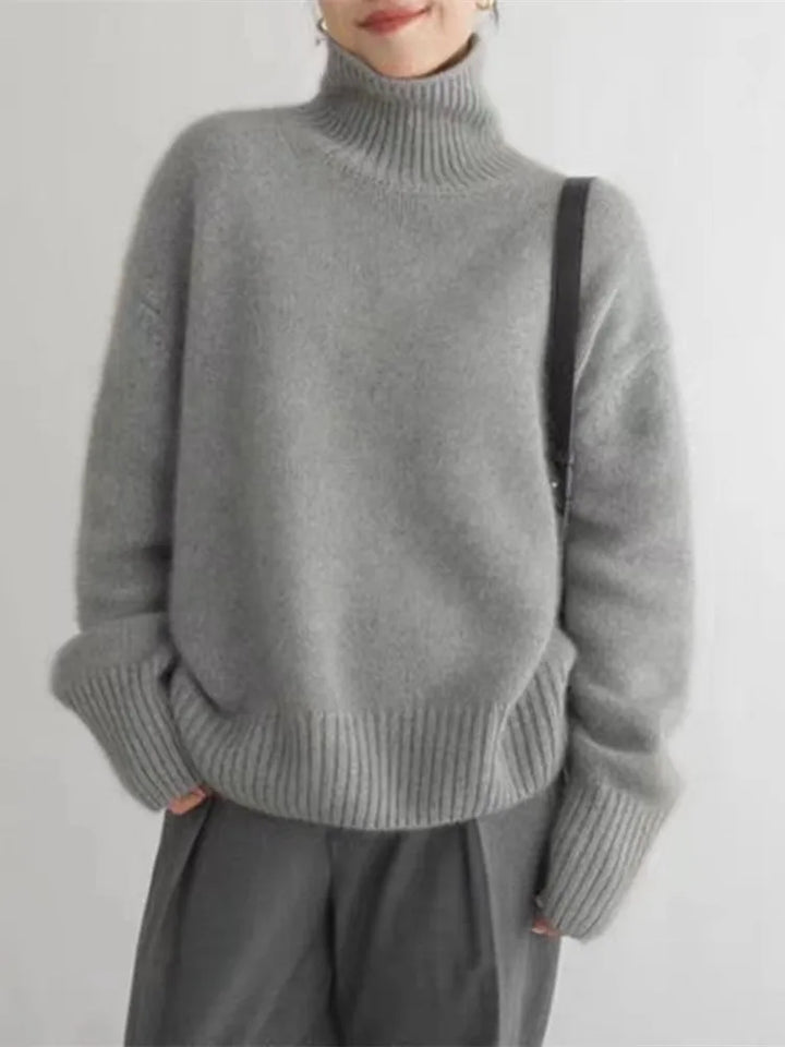 Damen Langarmpullover mit Rollkragen und breiten Rippbündchen