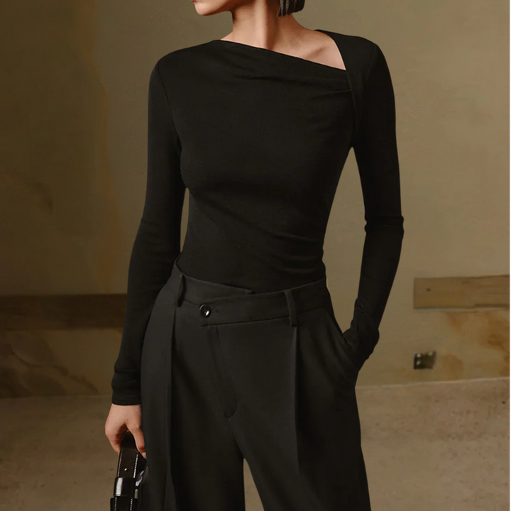 Damen Langarmtop mit Asymmetrischem Halsausschnitt