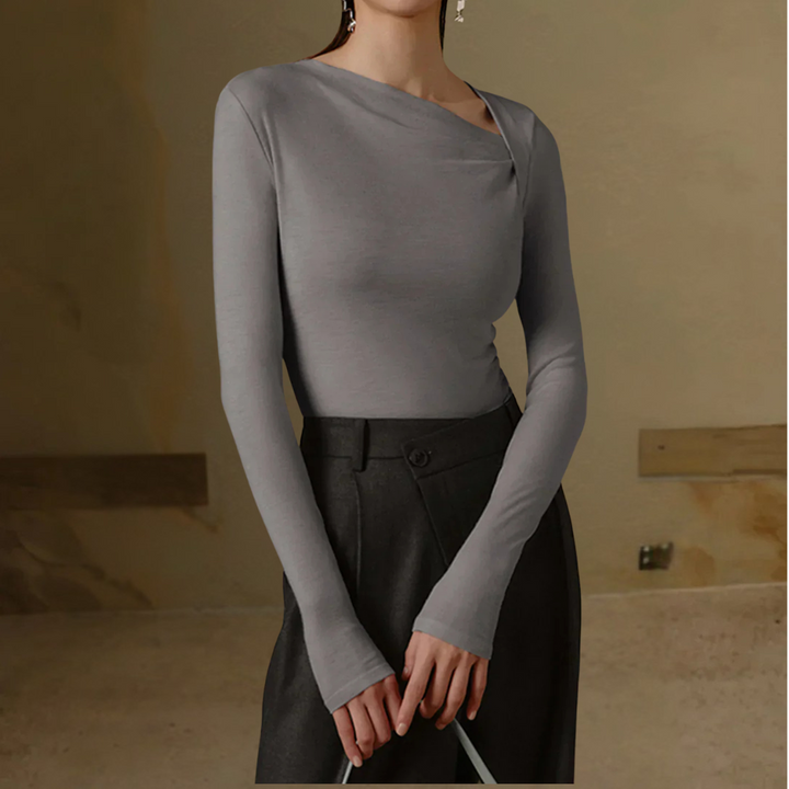 Damen Langarmtop mit Asymmetrischem Halsausschnitt