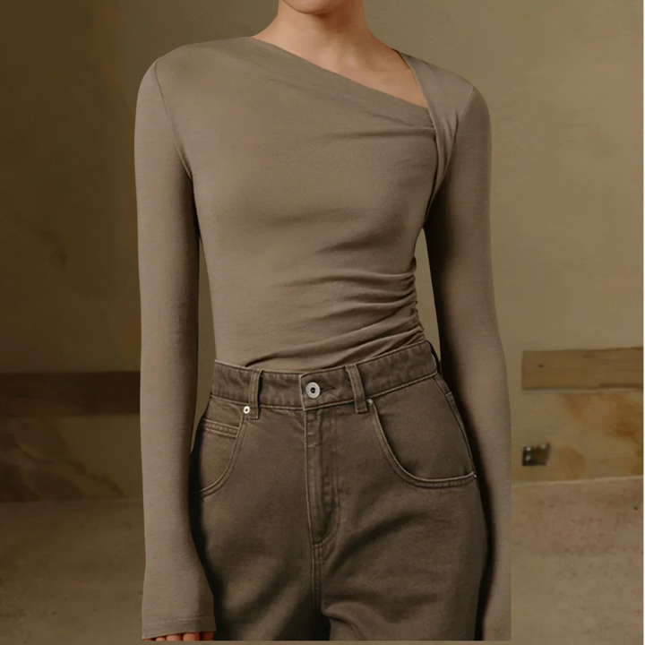 Damen Langarmtop mit Asymmetrischem Halsausschnitt