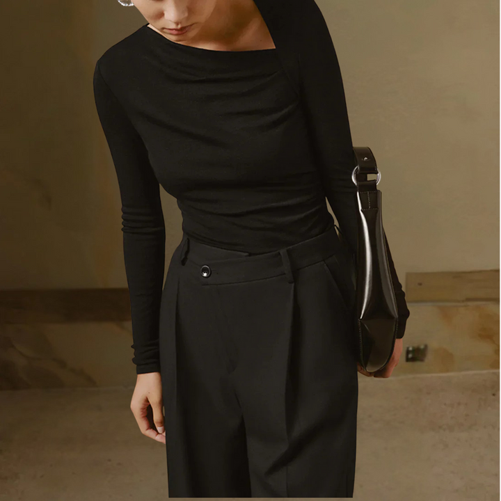 Damen Langarmtop mit Asymmetrischem Halsausschnitt