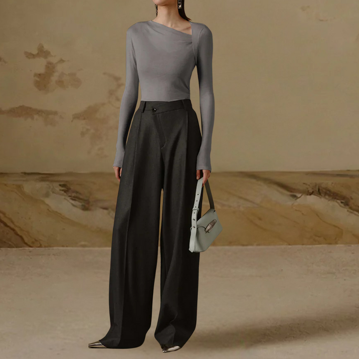 Damen Langarmtop mit Asymmetrischem Halsausschnitt