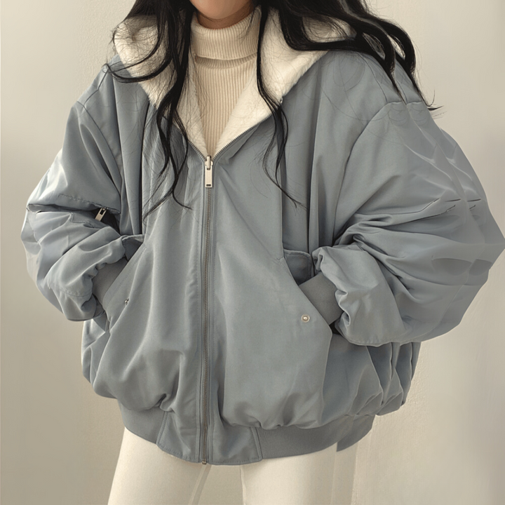 Damen Langjacke mit Kapuze und Frontreißverschluss