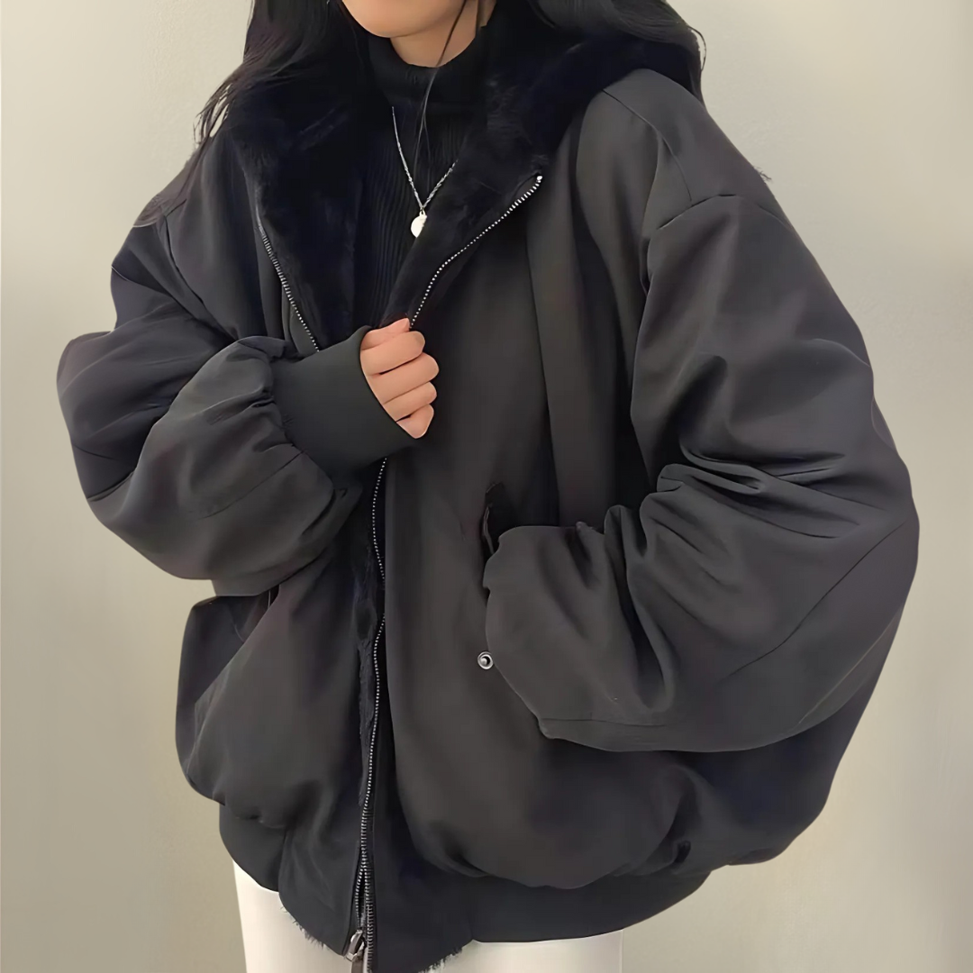 Damen Langjacke mit Kapuze und Frontreißverschluss