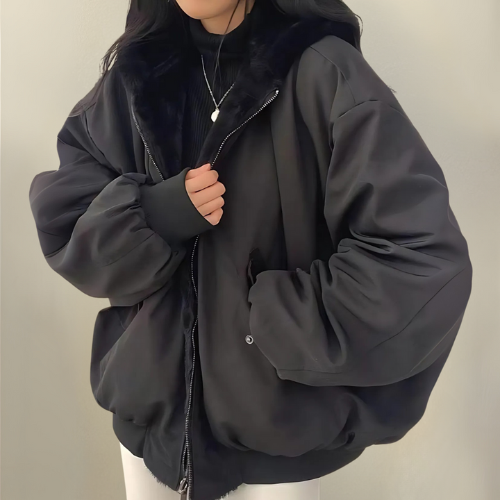 Damen Langjacke mit Kapuze und Frontreißverschluss
