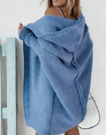 Damen Long Cardigan mit weiter Kapuze und Rippbündchen