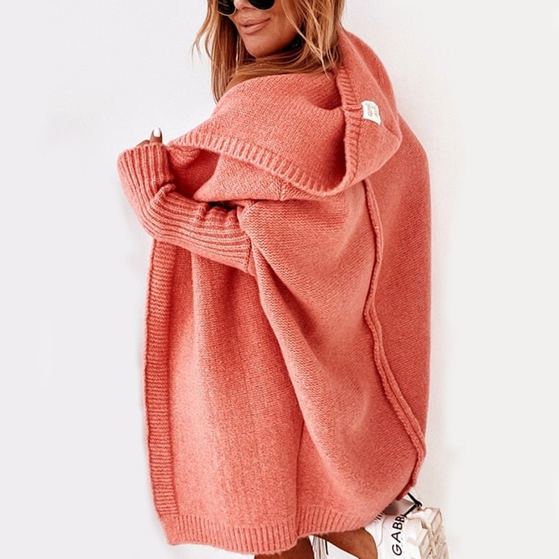 Damen Long Cardigan mit weiter Kapuze und Rippbündchen
