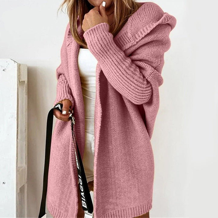 Damen Long Cardigan mit weiter Kapuze und Rippbündchen