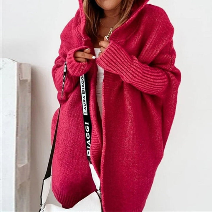 Damen Long Cardigan mit weiter Kapuze und Rippbündchen