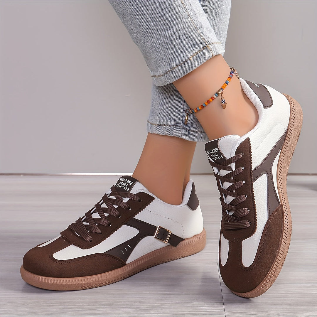Damen Low-Top Sneaker mit runder Spitze und seitlichem Schnallenriemen