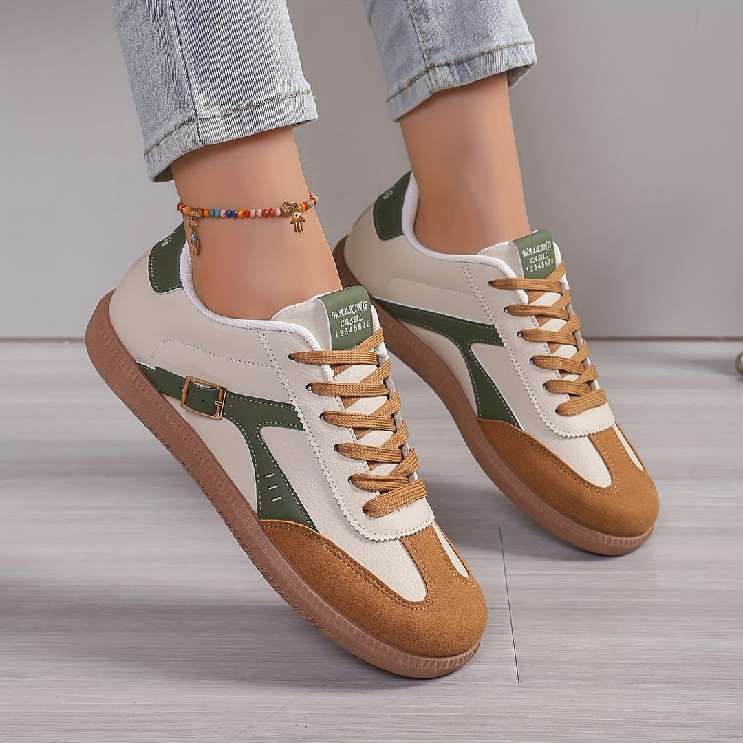 Damen Low-Top Sneaker mit runder Spitze und seitlichem Schnallenriemen