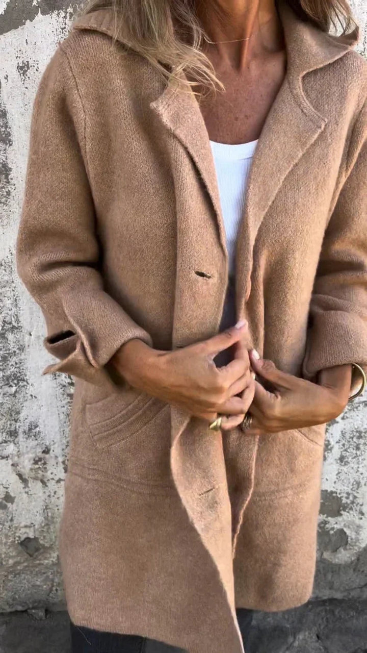 Damen Mantel in Langform mit Reverskragen und Taschen