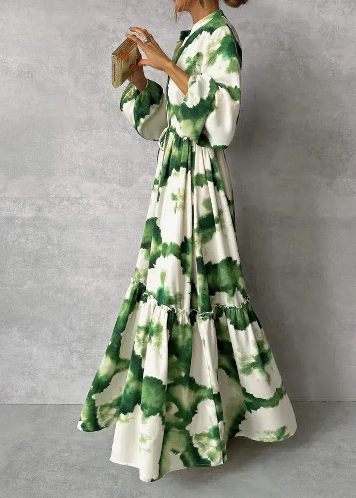 Damen-Maxikleid mit V-Schlitz am Ausschnitt und Bindegürtel
