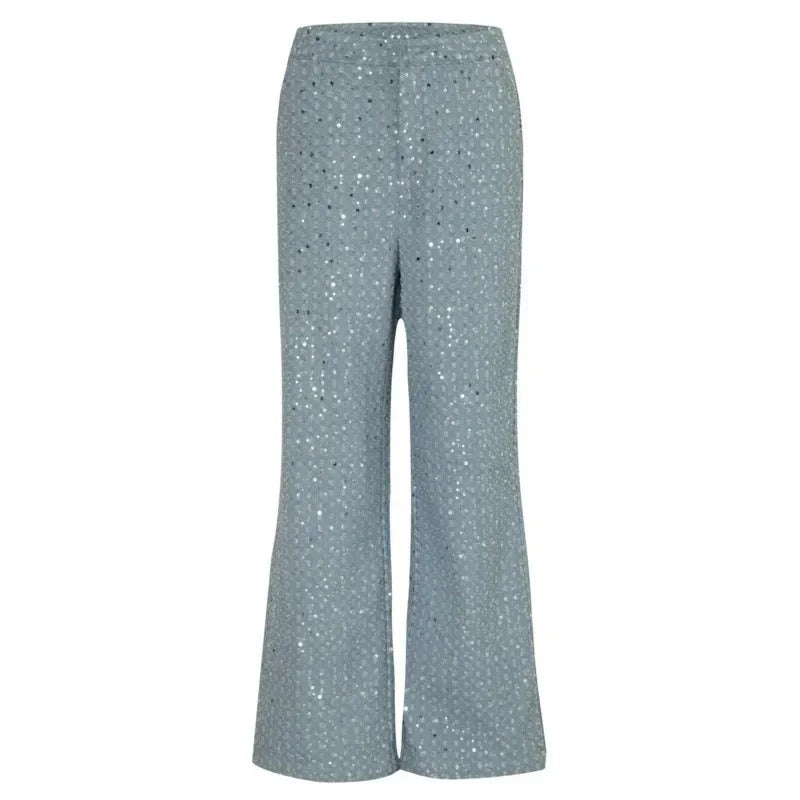 Damen-Pailletten-Set mit trägerlosem Oberteil und Gerade Hosen