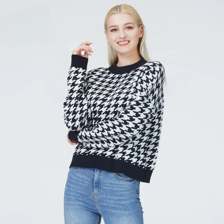 Damen Pullover mit geometrischem Muster und überschnittenen Schultern