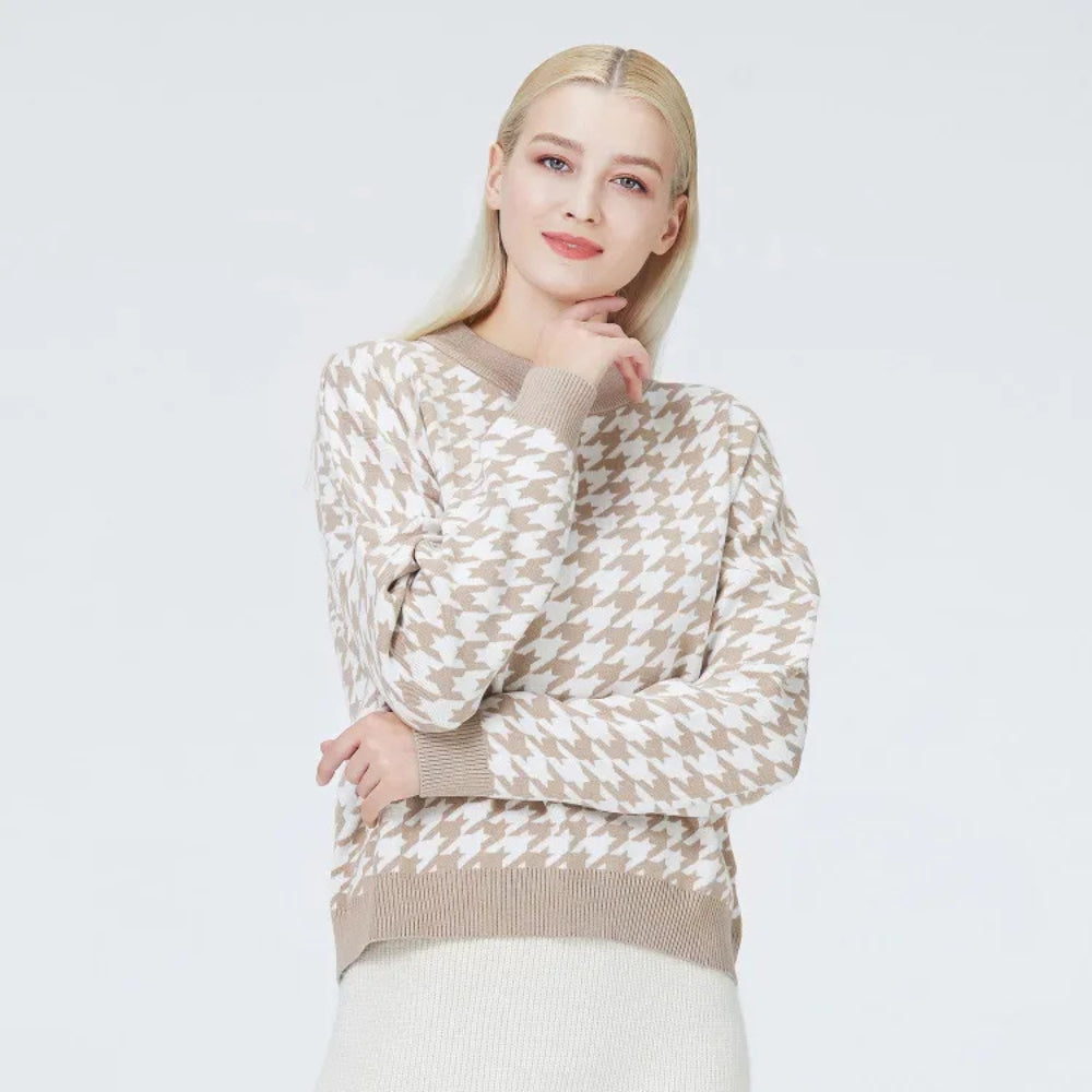 Damen Pullover mit geometrischem Muster und überschnittenen Schultern