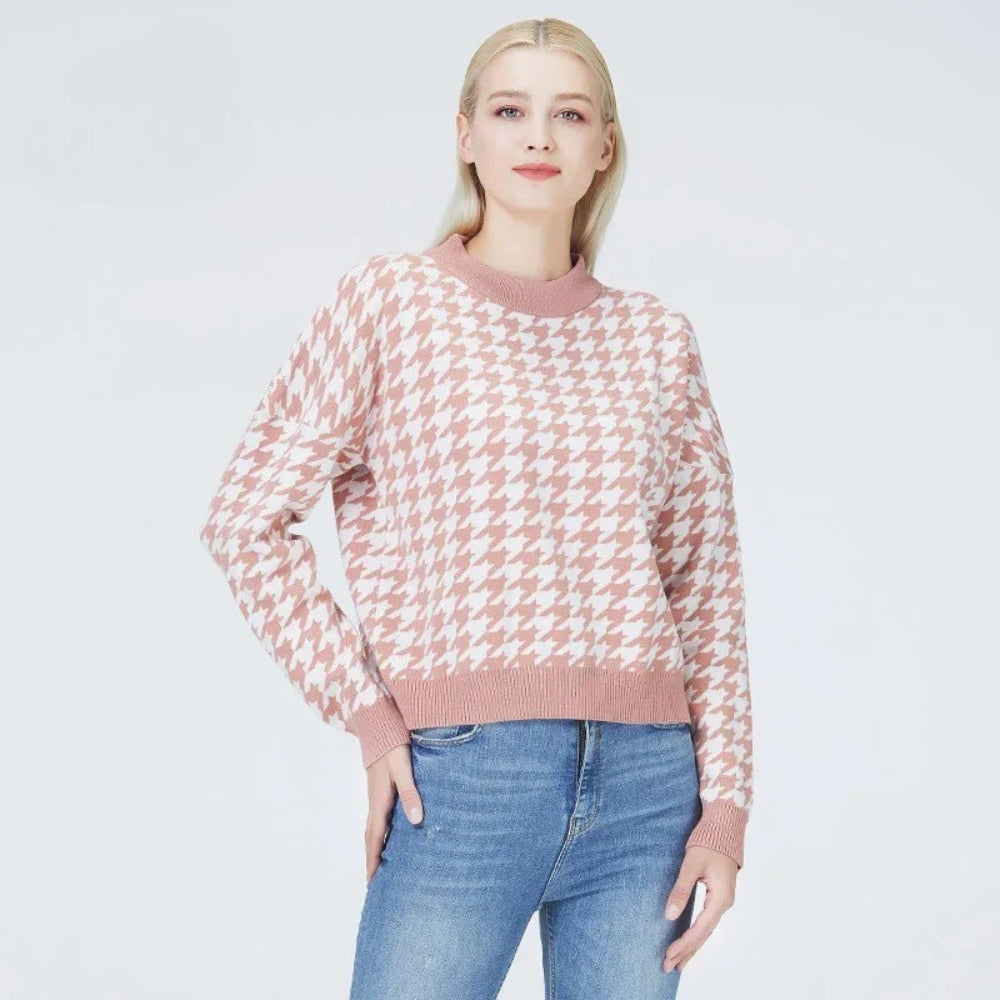 Damen Pullover mit geometrischem Muster und überschnittenen Schultern