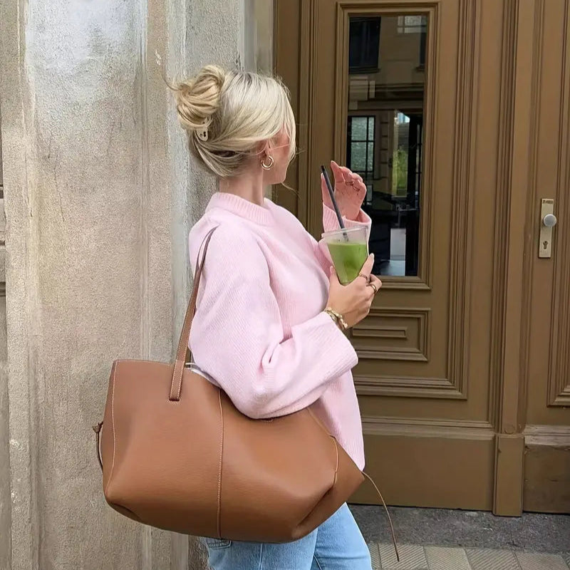 Damen Pullover mit Rundhalsausschnitt Langen Ärmeln und Geradem Saum