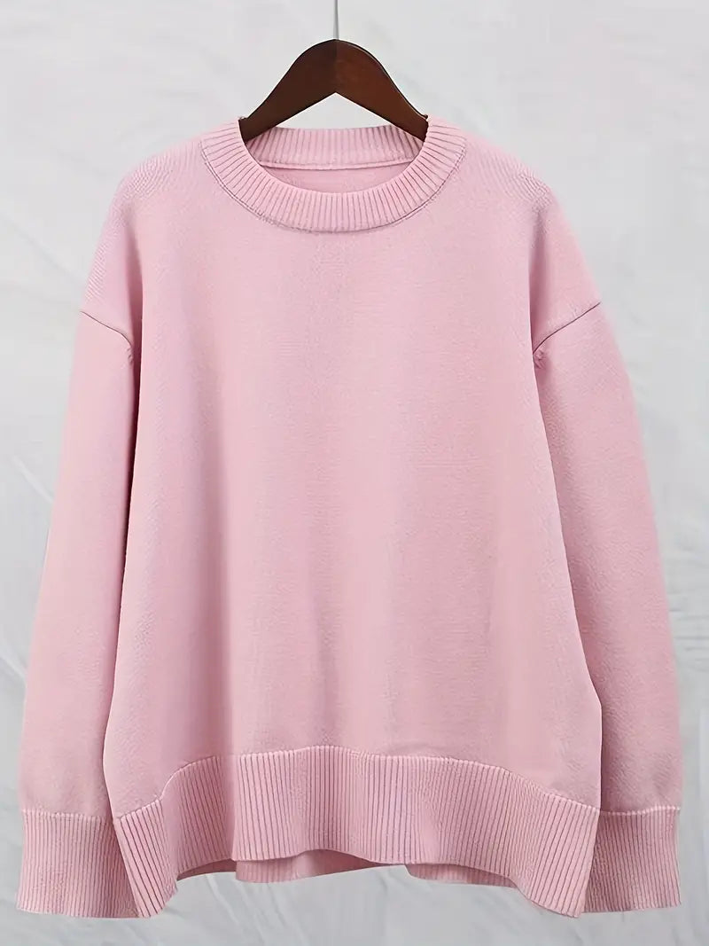 Damen Pullover mit Rundhalsausschnitt Langen Ärmeln und Geradem Saum