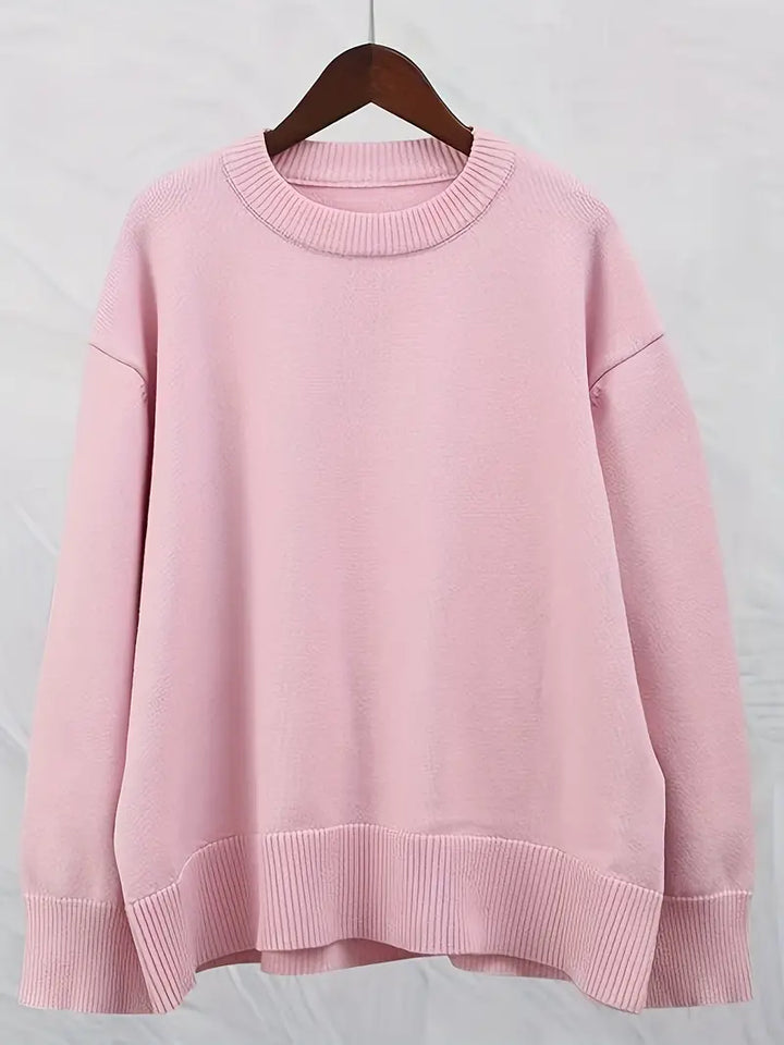 Damen Pullover mit Rundhalsausschnitt Langen Ärmeln und Geradem Saum