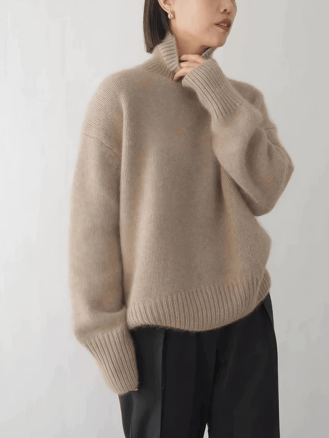 Damen Rollkragenpullover Rippbündchen und überschnittene Schultern