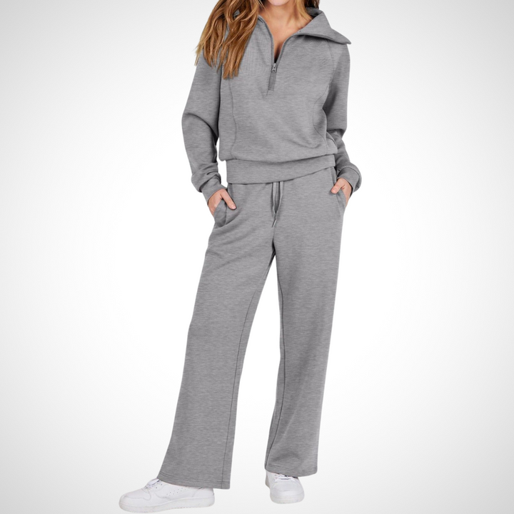 Damen-Set mit Breitem Kragen und Hose mit Geradem Schnitt