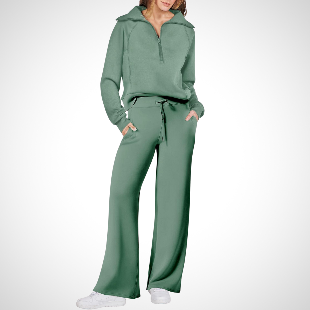 Damen-Set mit Breitem Kragen und Hose mit Geradem Schnitt
