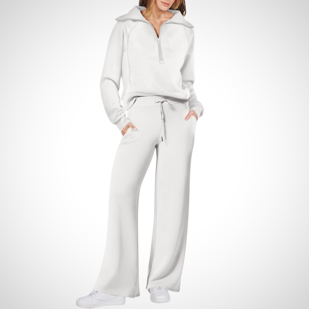 Damen-Set mit Breitem Kragen und Hose mit Geradem Schnitt