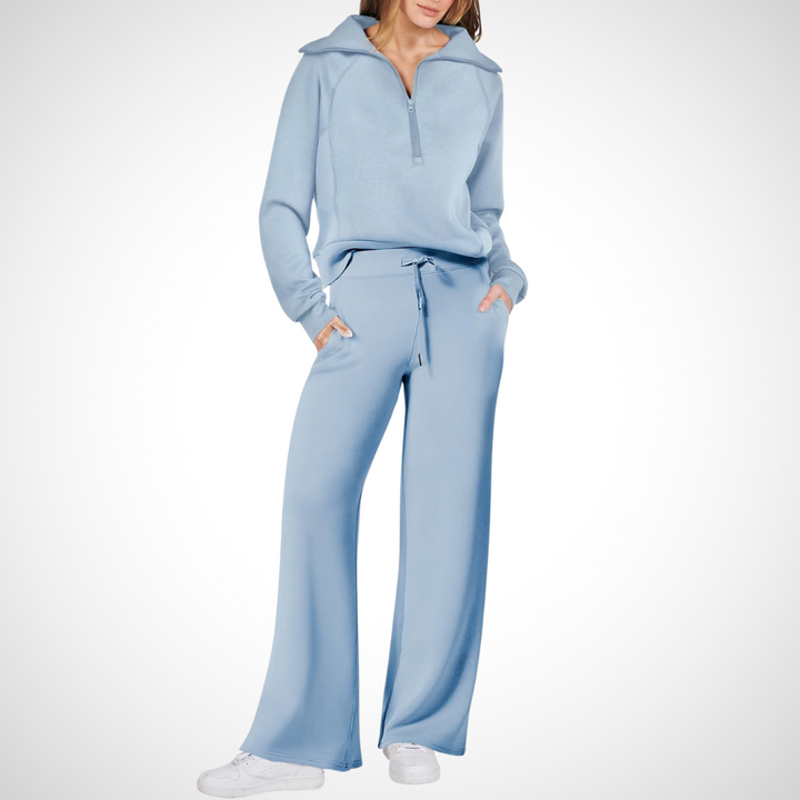 Damen-Set mit Breitem Kragen und Hose mit Geradem Schnitt