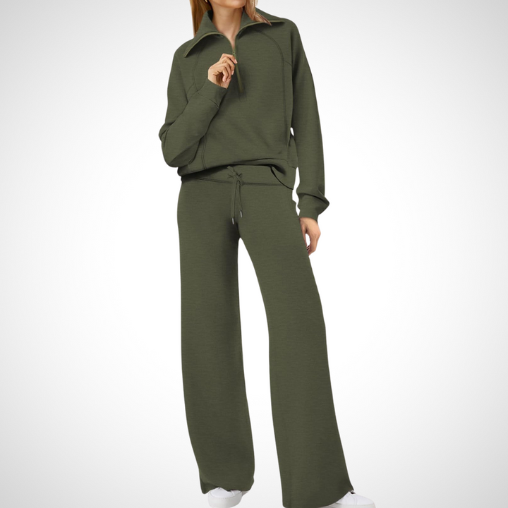 Damen-Set mit Breitem Kragen und Hose mit Geradem Schnitt