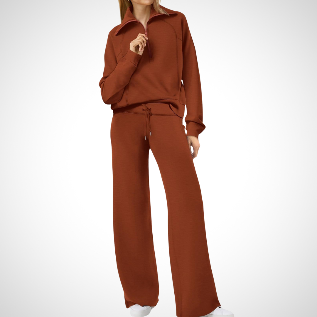 Damen-Set mit Breitem Kragen und Hose mit Geradem Schnitt