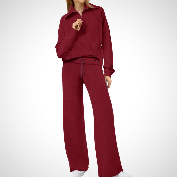 Damen-Set mit Breitem Kragen und Hose mit Geradem Schnitt