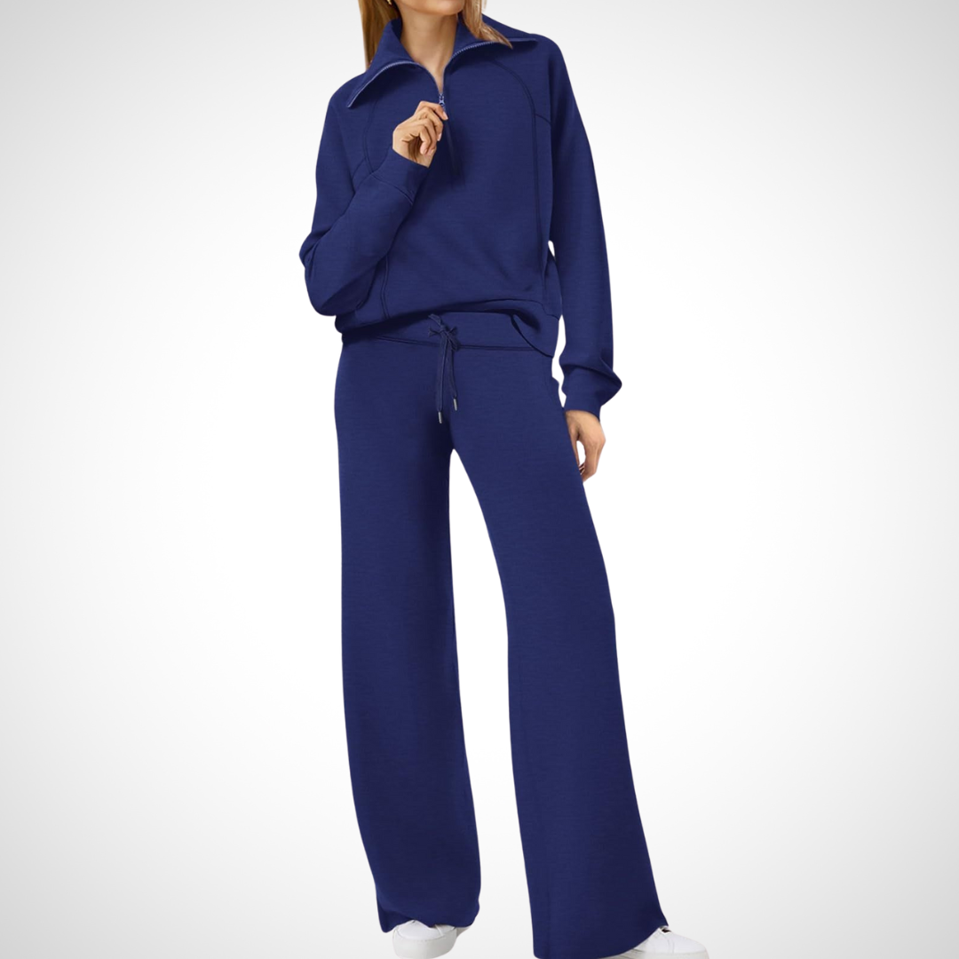 Damen-Set mit Breitem Kragen und Hose mit Geradem Schnitt
