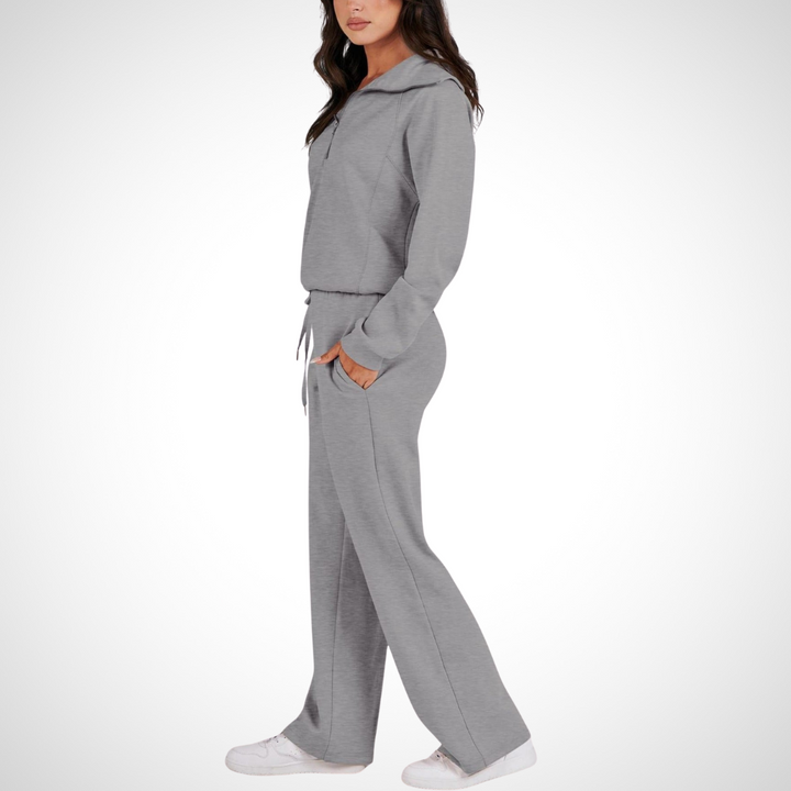 Damen-Set mit Breitem Kragen und Hose mit Geradem Schnitt