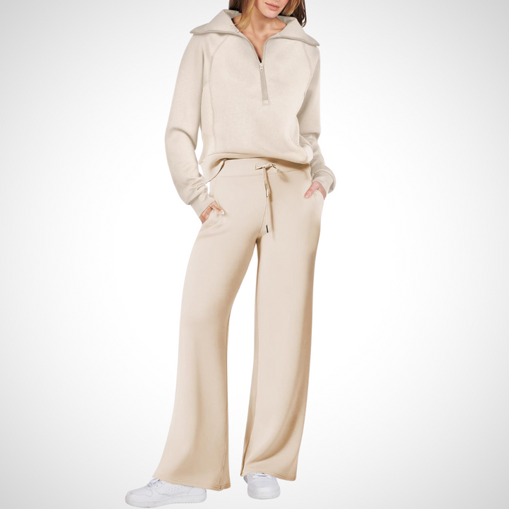 Damen-Set mit Breitem Kragen und Hose mit Geradem Schnitt