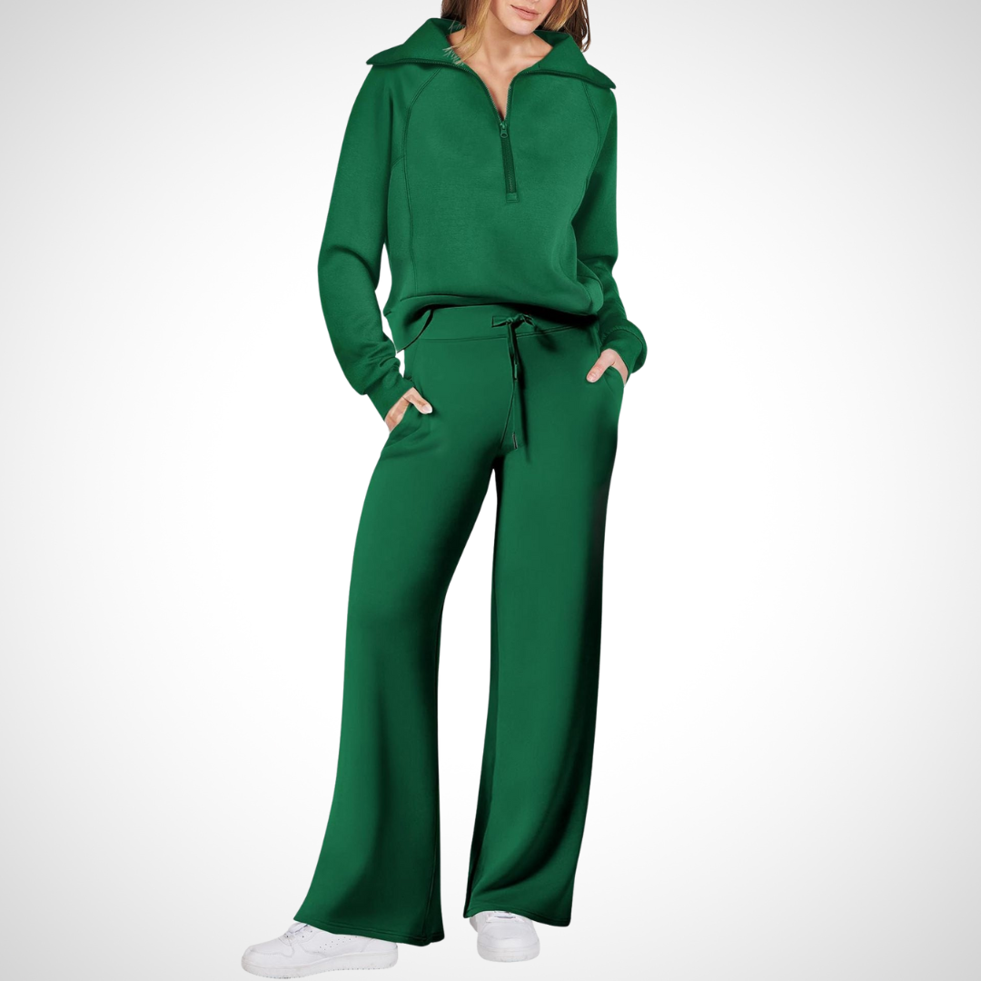 Damen-Set mit Breitem Kragen und Hose mit Geradem Schnitt