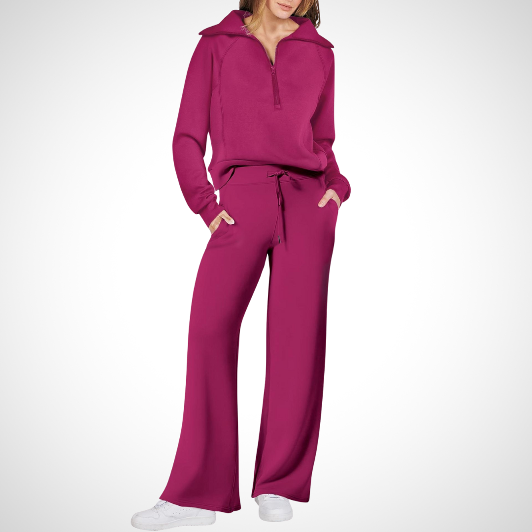 Damen-Set mit Breitem Kragen und Hose mit Geradem Schnitt