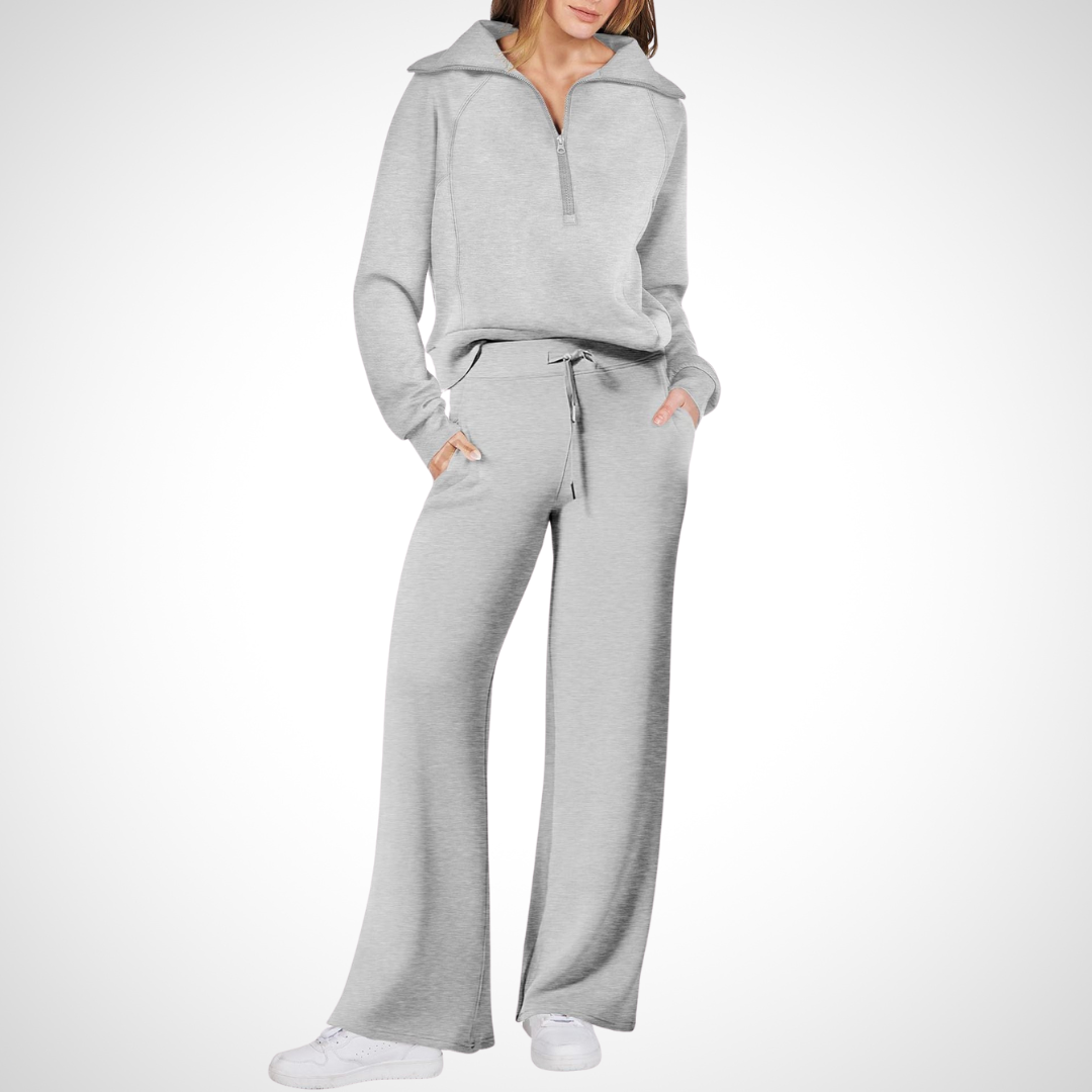 Damen-Set mit Breitem Kragen und Hose mit Geradem Schnitt